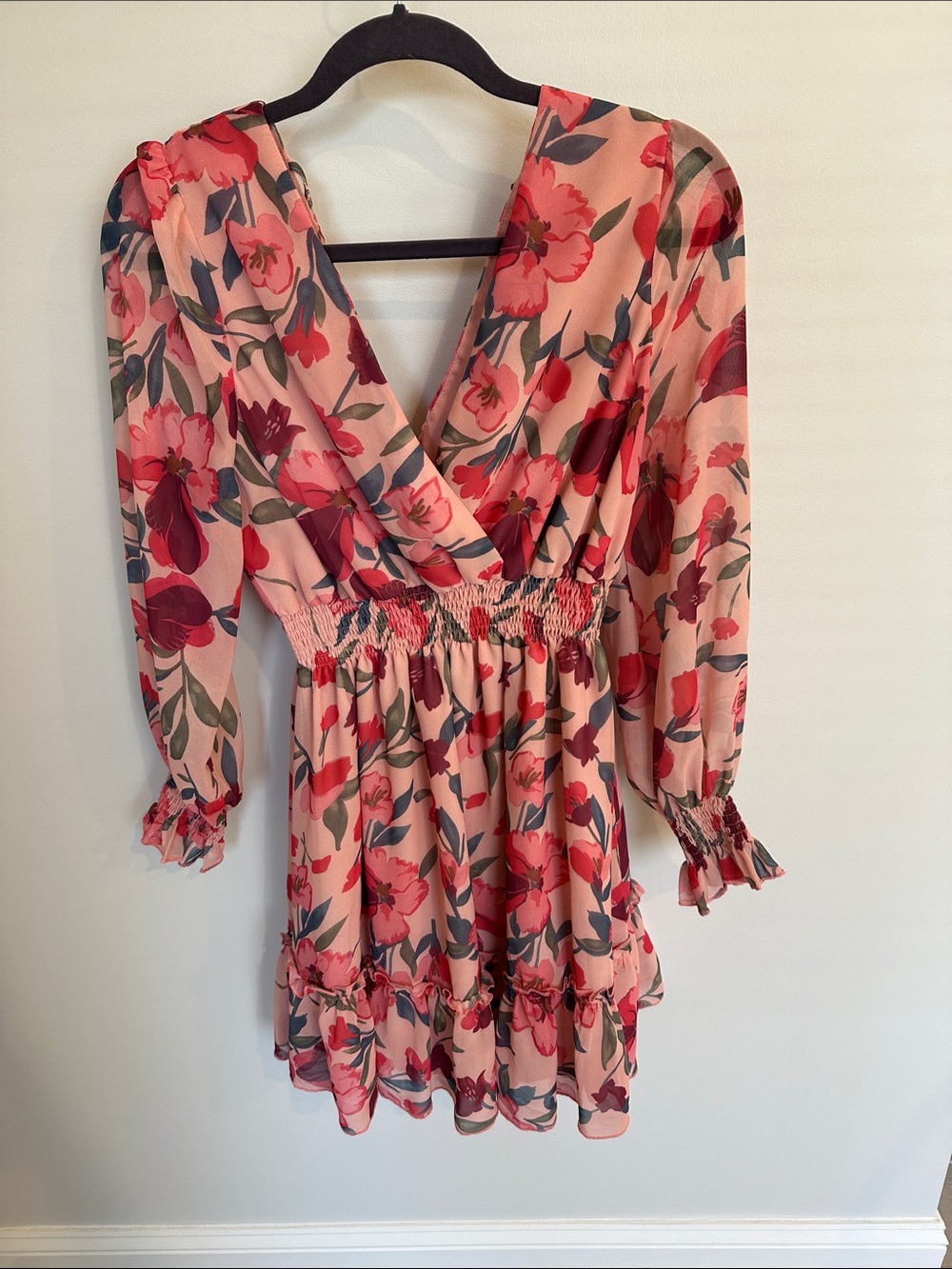 Pink Floral Smocked Waist Mini Dress